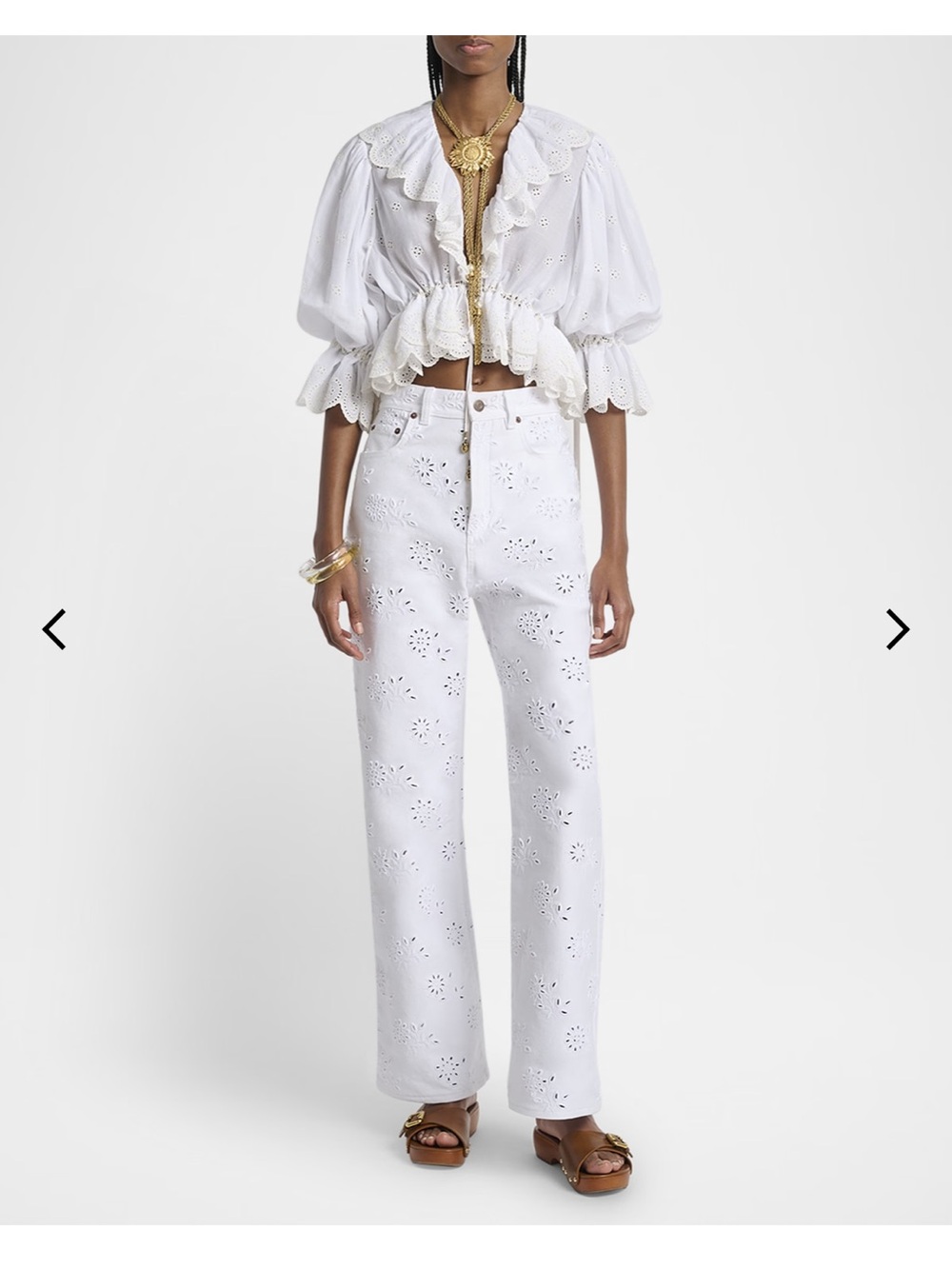 NWT Caroline Constas Boho White Broderie Anglaise Eyelet Ruffle Peplum Blouse